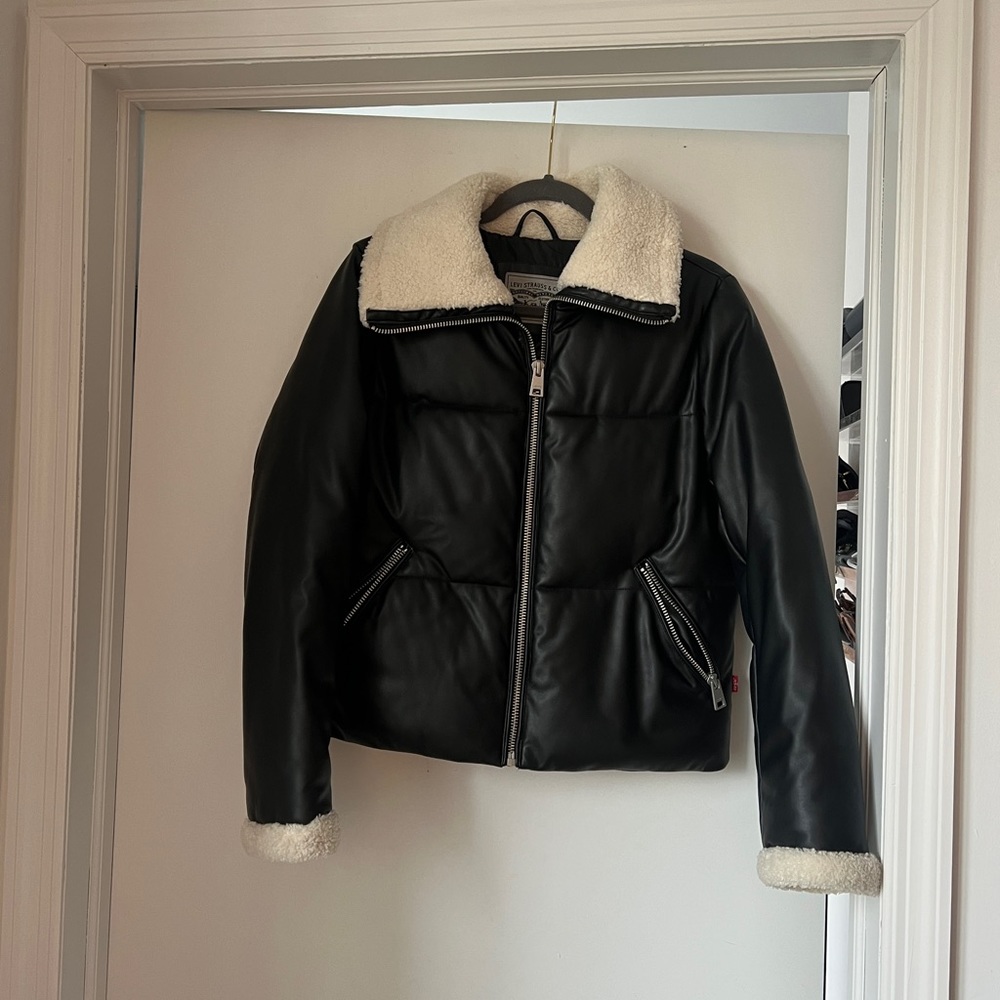Levi’s Black Leather Shearling Jacket - image 2